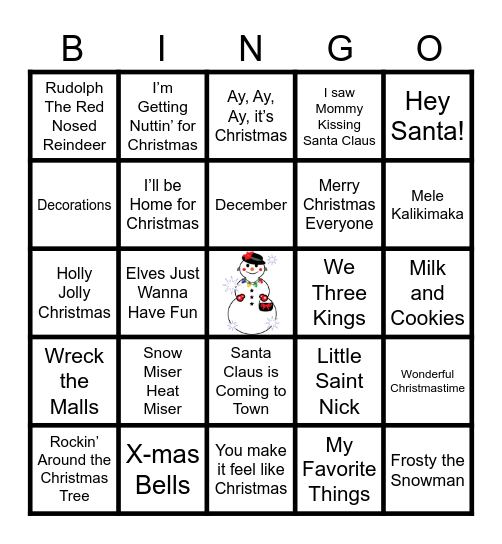 HOLIDAY Bingo Card