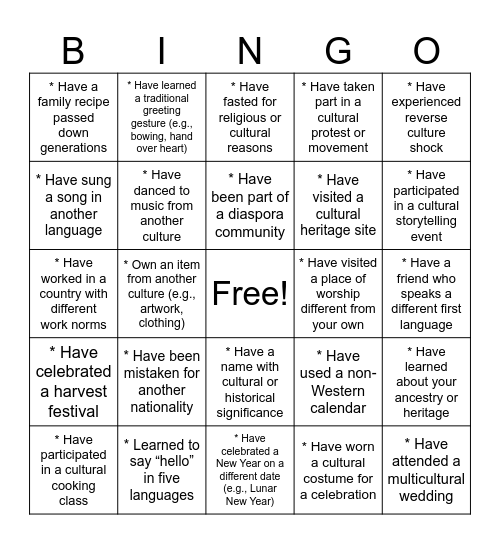 Rotary culture Bingo Card