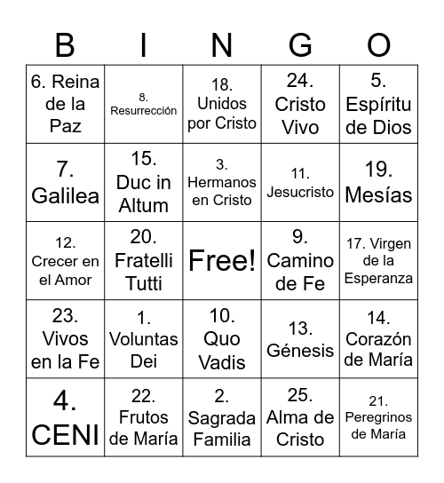MOVIMIENTO EVANGELIO DE CANÁ Bingo Card
