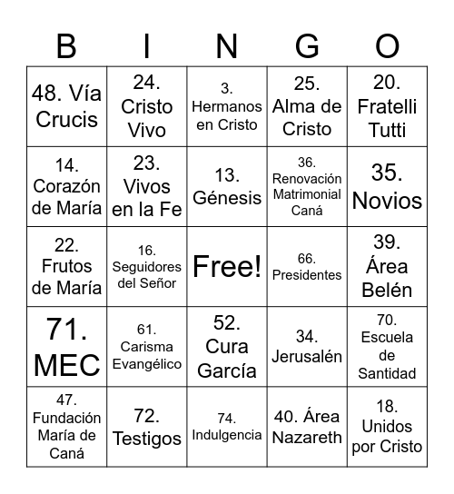 MOVIMIENTO EVANGELIO DE CANÁ Bingo Card