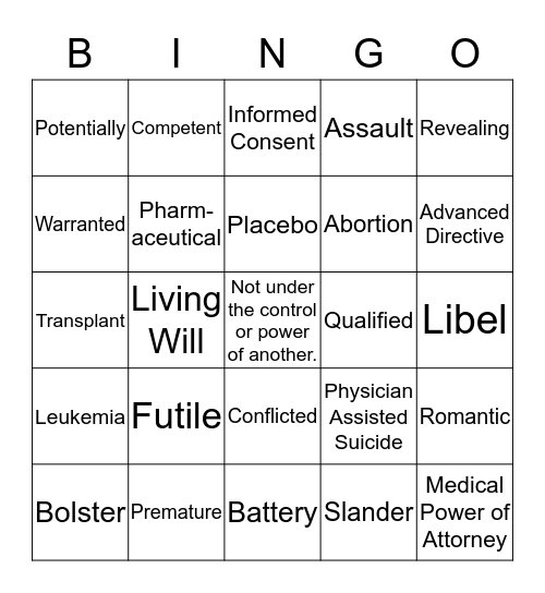 Ethics Vocabulary Bingo Card