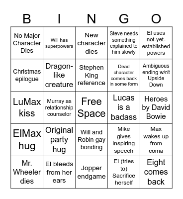 Stranger Things Season 5 Bingo Card