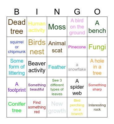 Nature Walk Bingo Card