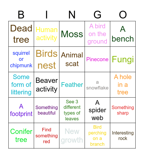Nature Walk Bingo Card