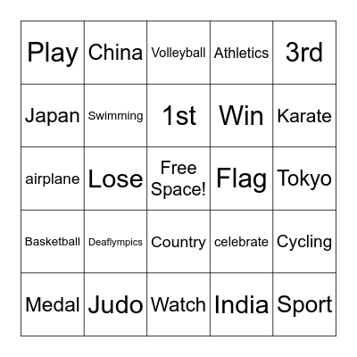 Deaflympics Signs Bingo Card