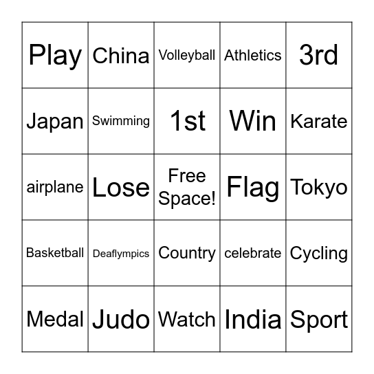 Deaflympics Signs Bingo Card