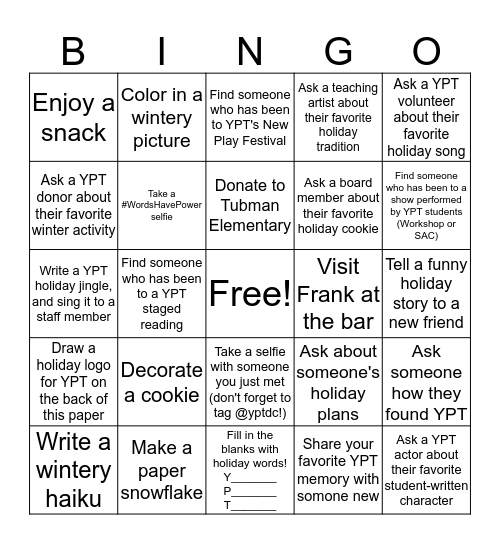 Holiday Party Bingo Card