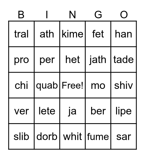 word part bingo Card