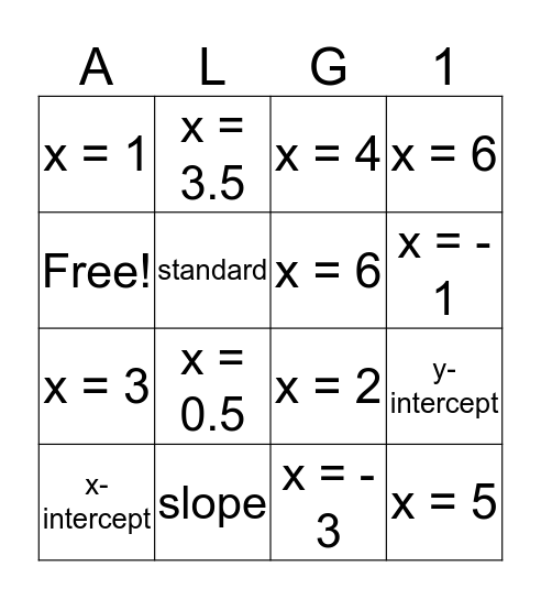 Topic 16 Quiz #1 Review Bingo Card