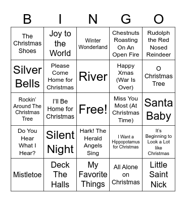 Christmas Song Bingo Card