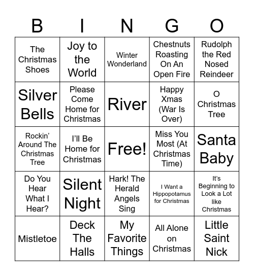 Christmas Song Bingo Card