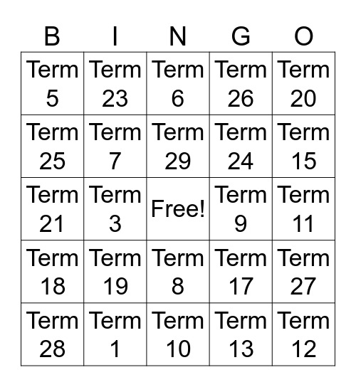 CRS Vocabulary BINGO Card