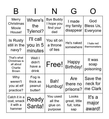 Christmas Movie Bingo Card