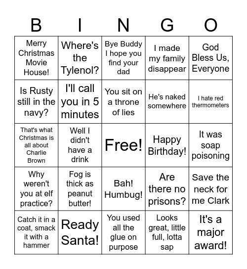 Christmas Movie Bingo Card