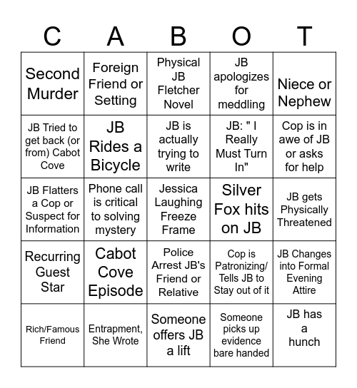 Cabot Cove Bingo Card
