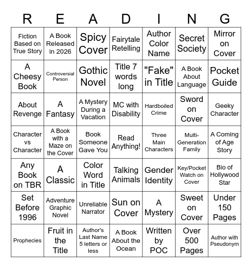 2026 Reading Challenge Bingo Card
