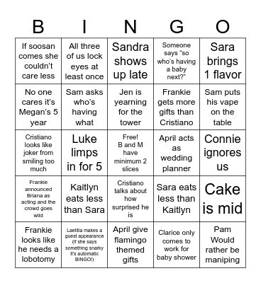 Baby shower for two grown men Bingo Card