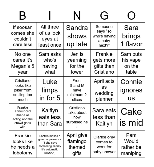 Baby shower for two grown men Bingo Card