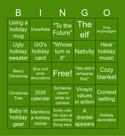 Team Meeting Holiday Bingo Card