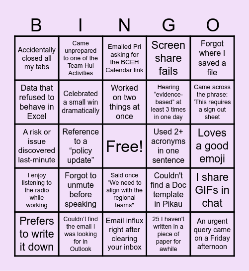 BCEH - Bingo Time! Bingo Card