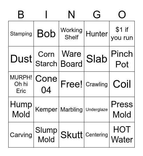 Riverbottom Pottery Bingo Card