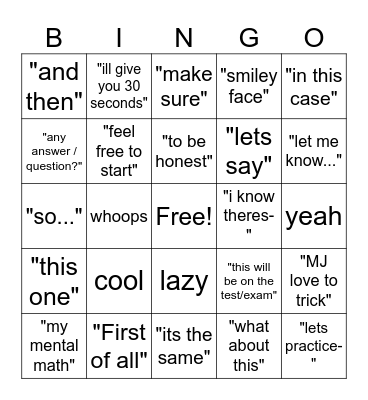 Hannah word of the day Bingo Card