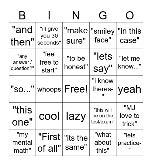 Hannah word of the day Bingo Card