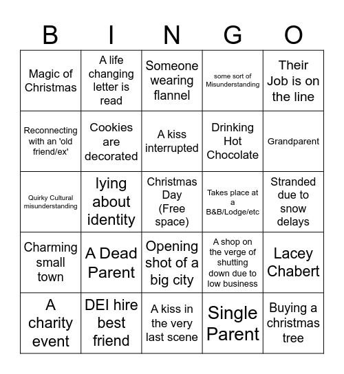 Halmark Movie Bingo Card