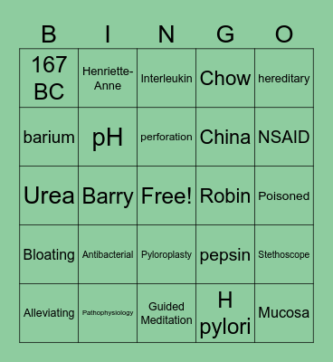 Peptic Bingo Card