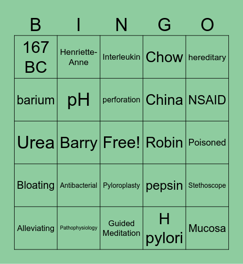 Peptic Bingo Card