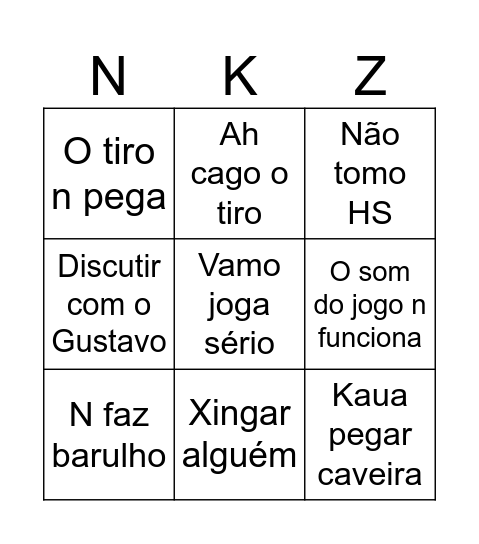 Kaua R6 Bingo Card