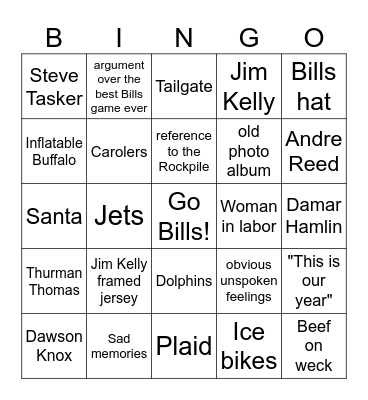 Bills Holiday Touchdown Bingo Card