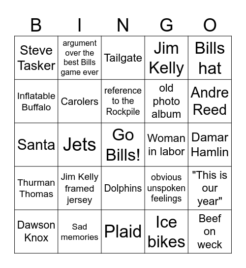 Bills Holiday Touchdown Bingo Card