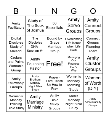 Amity Bingo Card