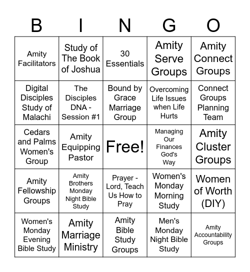 Amity Bingo Card