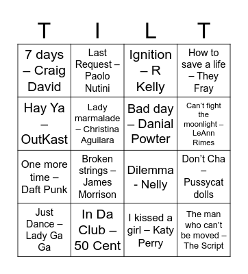FULL TILT LIVE! Bingo Card