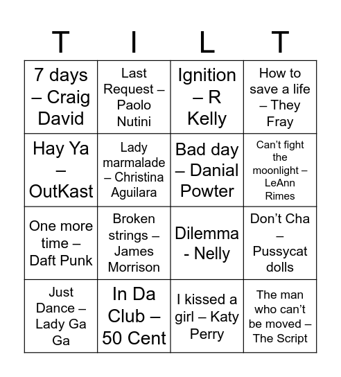 FULL TILT LIVE! Bingo Card