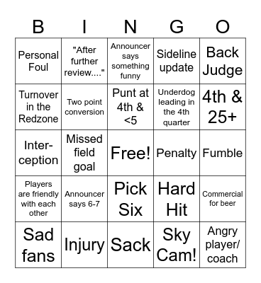 Football Bingo Card