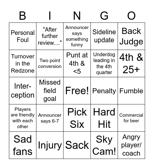 Football Bingo Card
