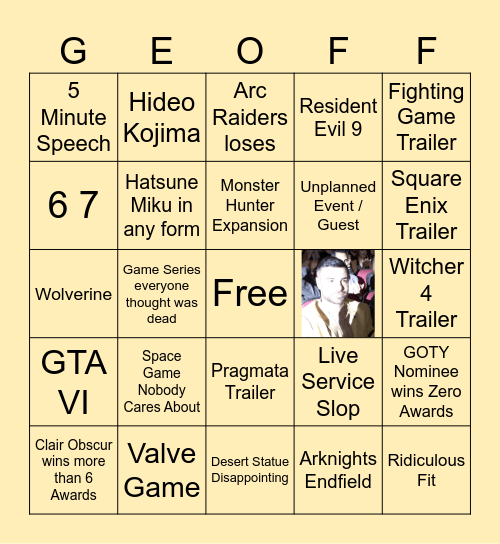 TGA 25 Bingo Card