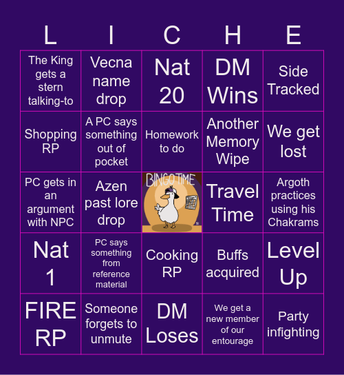 Liche's Bane Bingo (RP heavy session) Bingo Card