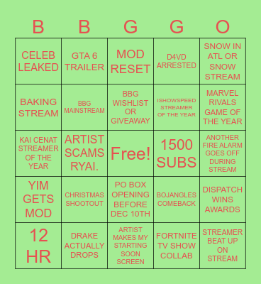 DEC BOARD Bingo Card