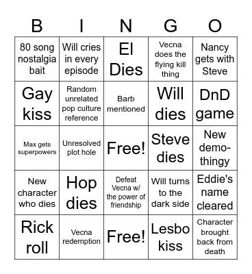 Stranger Things 5 Bingo Card
