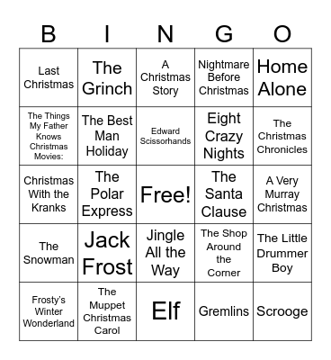 Christmas Movie Bingo Card
