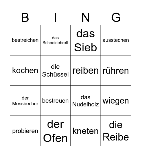 In der Küche Bingo Card
