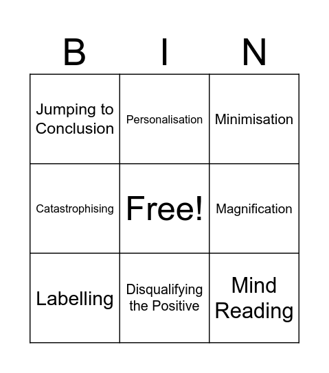 Thinking Traps Bingo Card