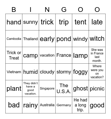 UNIT 5: THEY HAD A LONG TRIP Bingo Card