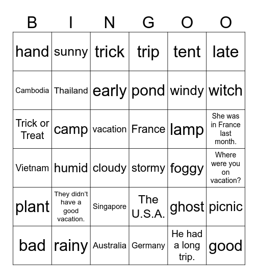 UNIT 5: THEY HAD A LONG TRIP Bingo Card