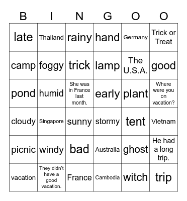 UNIT 5: THEY HAD A LONG TRIP Bingo Card