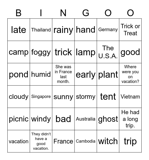 UNIT 5: THEY HAD A LONG TRIP Bingo Card